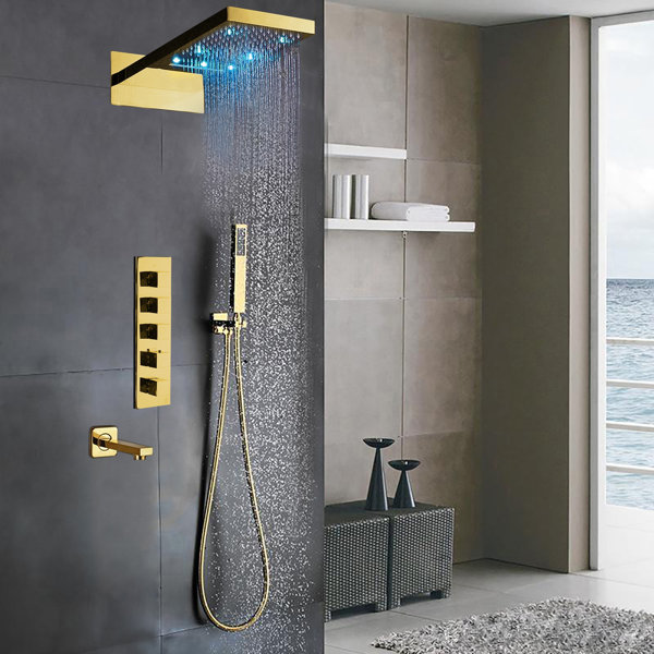 FontanaShowers Fontana Modena Gold Waterfall & Rainfall LED Showerhead